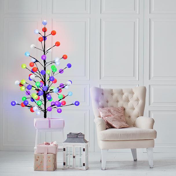 Διακοσμητικό δέντρο με βαμβακερές σφαίρες και LED, 88 x έγχρωμο LED