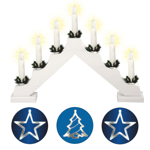 Χριστουγεννιάτικη διακόσμηση για το παράθυρο, περιλαμβάνει: κεριά πυραμίδας, έλατο, αστέρι και άγγελος