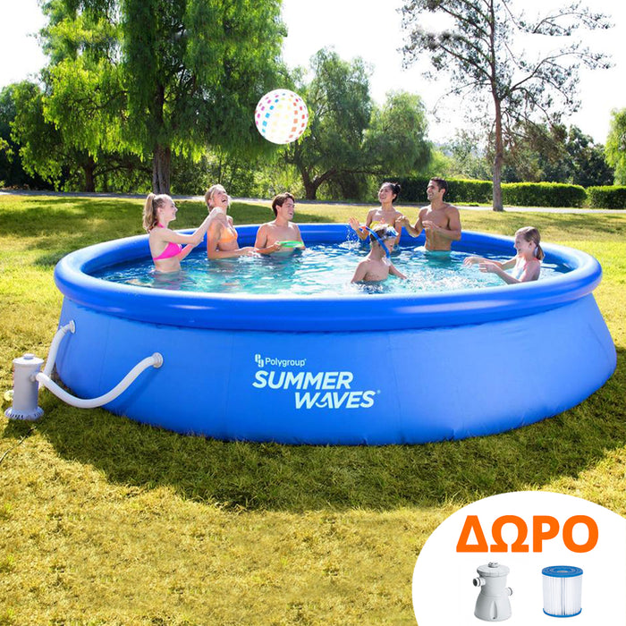 Φουσκωτή πισίνα "Family Summer Waves" με φουσκωτό δαχτυλίδι. Διαστάσεις 366 x 76cm